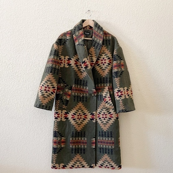 Driftwood Coat Rowan Jacket Long Aztec Western Teepee Boho Green Small - Picture 4 of 14